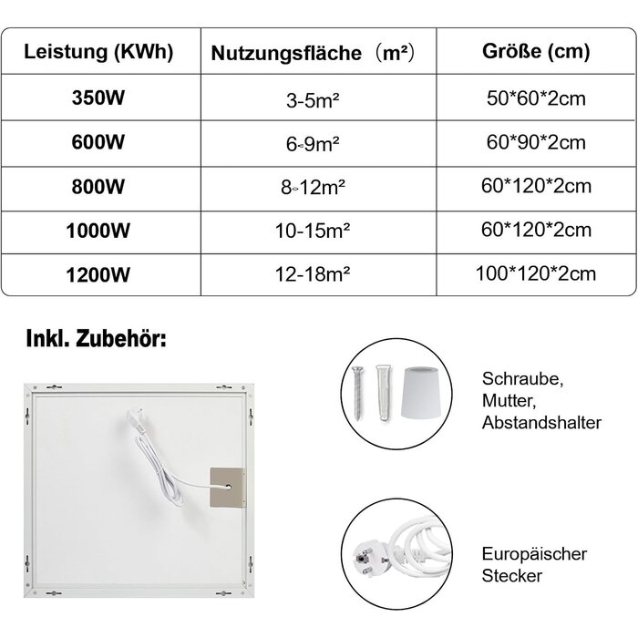 Infrarot-Wandheizung 800W, 120x60cm - effizient & bis zu 32,7% günstiger