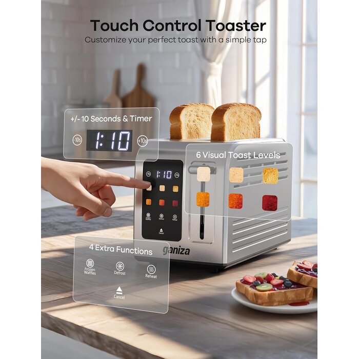 Edelstahl-Toaster mit Touchscreen, 925 W, 6 Stufen - bis zu 31,7% Rabatt