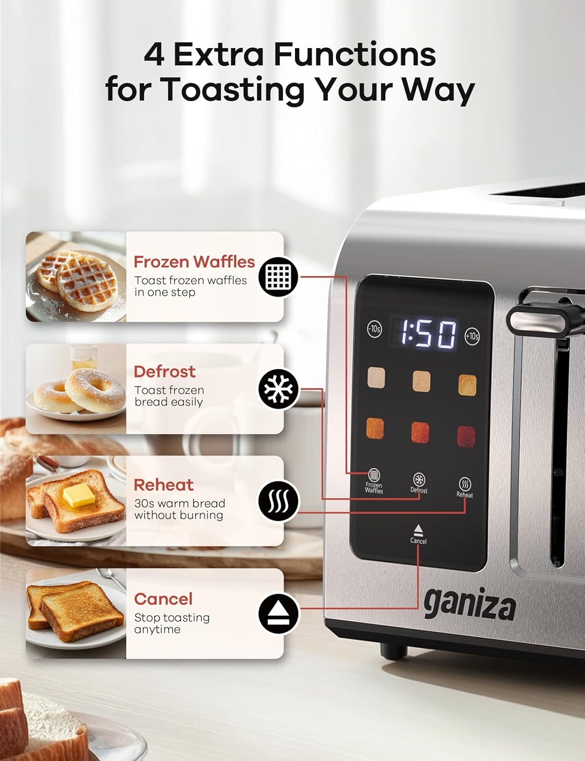 Edelstahl-Toaster mit Touchscreen, 925 W, 6 Stufen - bis zu 31,7% Rabatt