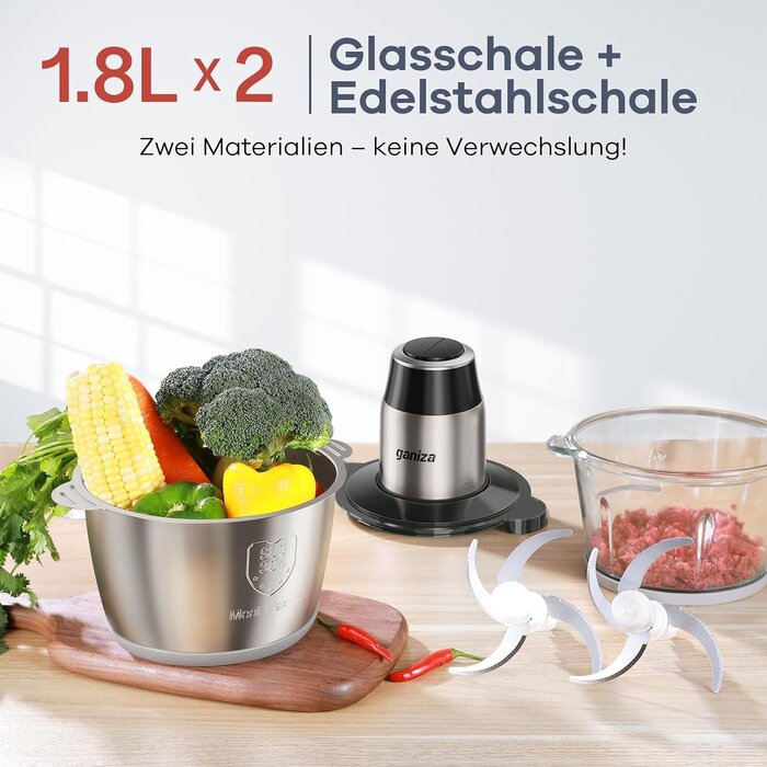 Elektrischer Multizerkleinerer 1,8L, 450W, Edelstahl & Glas - bis zu 57% Rabatt