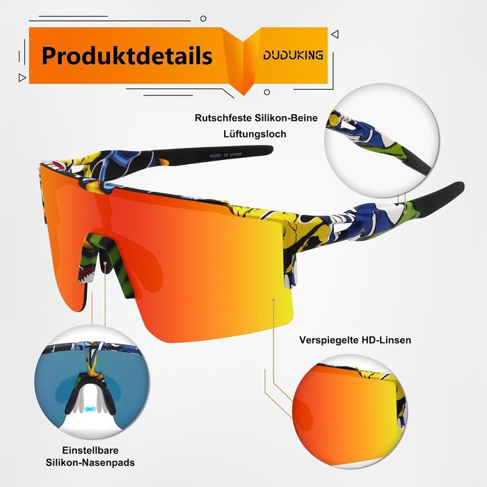 Sportsonnenbrille für Outdoor & Radsport, UV400, Wassertransfer Orange - bis zu 55%