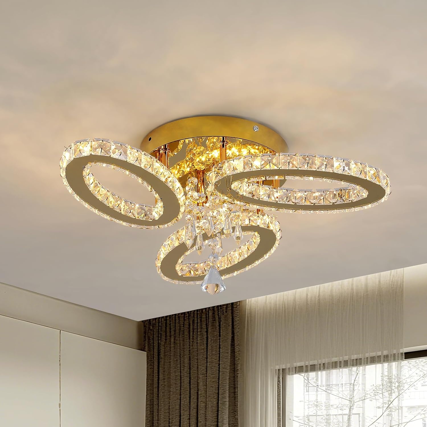 LED-Deckenleuchte, 3 goldene Ovale mit Kristallbesatz - bis zu 57% Rabatt