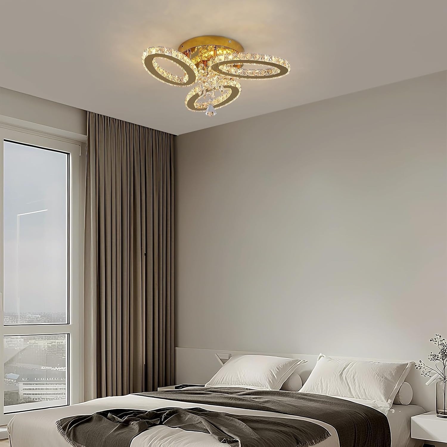 Luxus LED-Deckenleuchte, 3 Ovale, Gold-Kristall, tricolor, bis zu 30% Rabatt