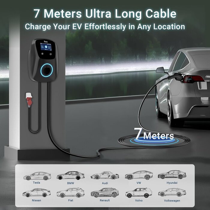 EV Ladestation Typ 2 22kW - 7m Kabel - Onyx Schwarz - bis zu 35% Rabatt