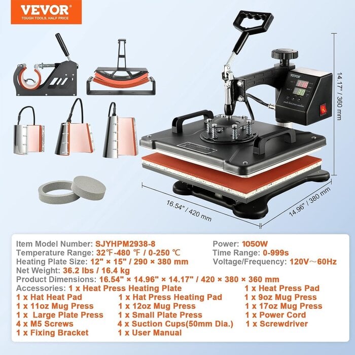 8-in-1 Transferpresse 38x30cm - Vielseitig & schwenkbar - bis zu 35% Rabatt