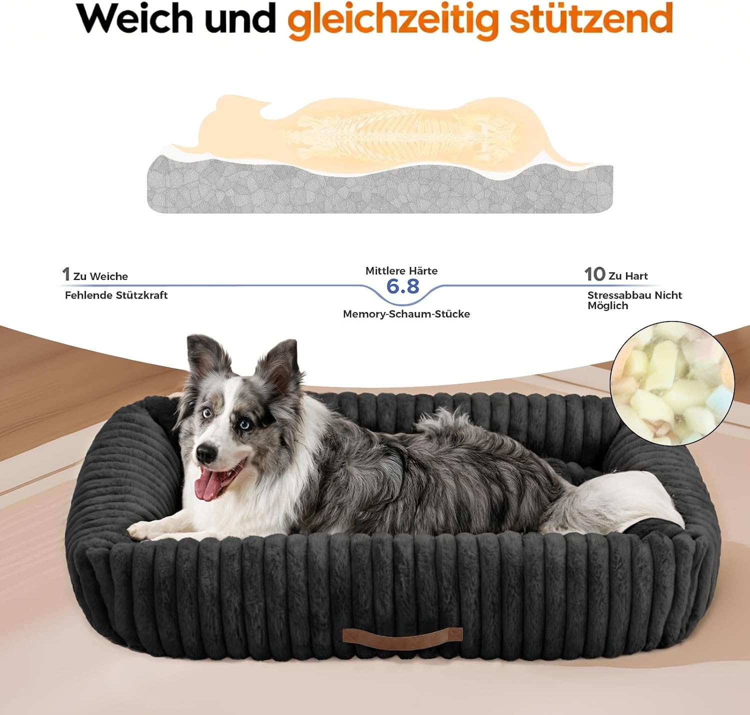 Orthopädisches Hundebett aus Kord - Schwarz - bis zu 27% Rabatt