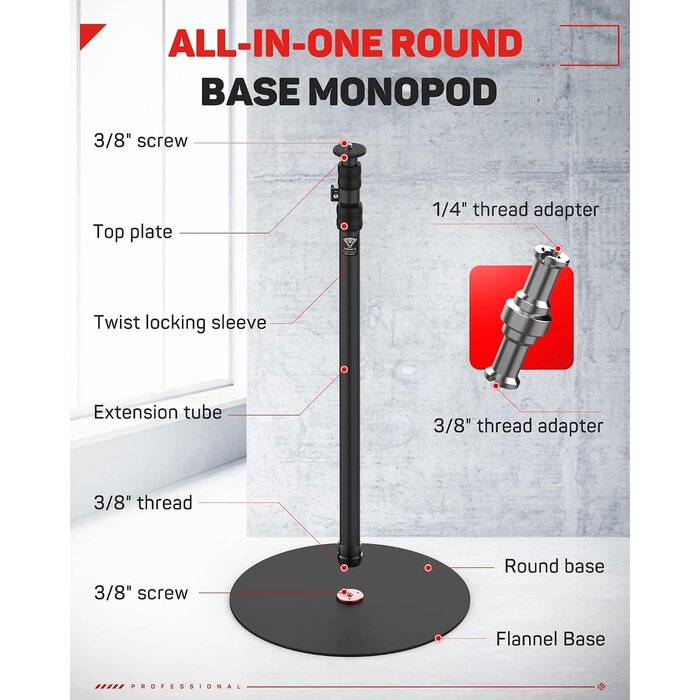 Profi-Einbeinstativ mit Rundfuß, bis 201 cm, 10 kg Tragkraft - bis zu 35% Rabatt