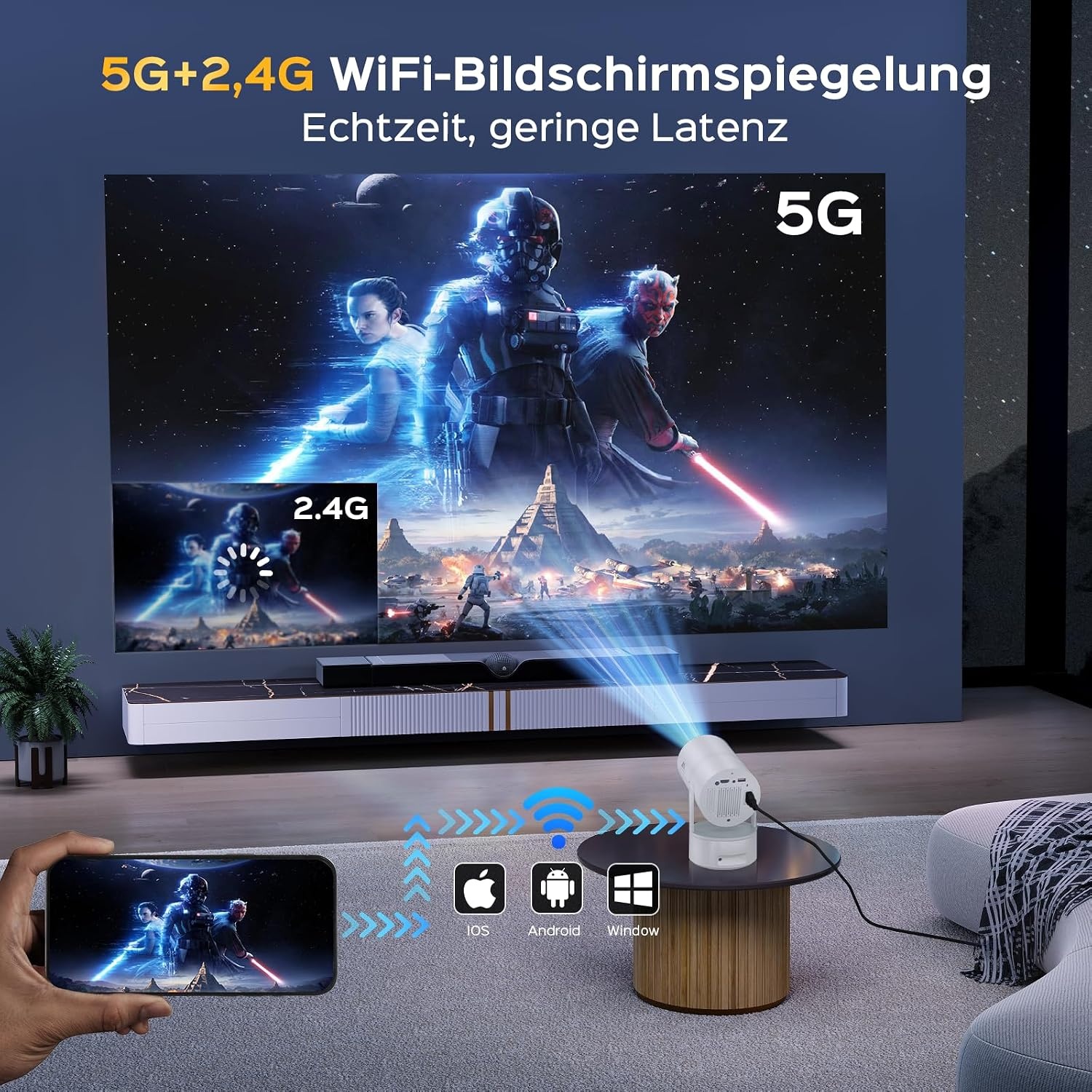 Mini 4K Beamer mit Akku & WiFi 6 - 150 Zoll Heimkino bis zu 35% reduziert