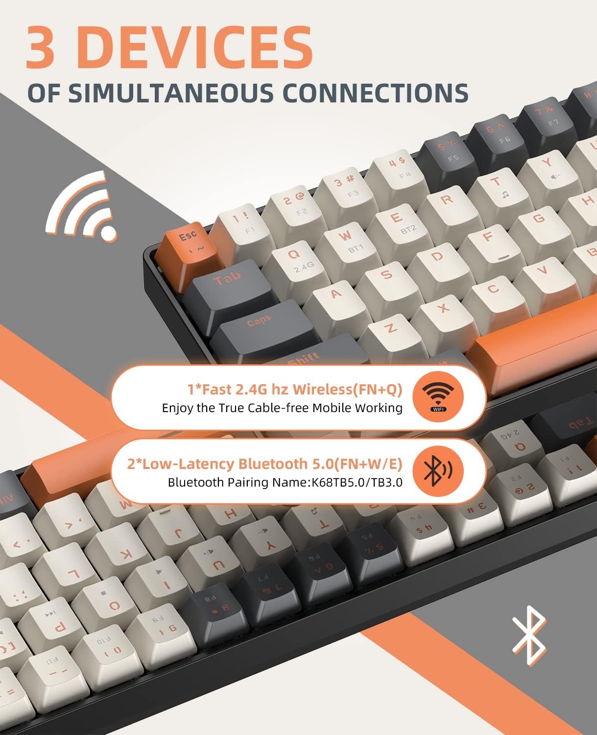 Mechanische 60% Gaming-Tastatur, Kabellos, Creme-Weiß - bis zu 32% reduziert
