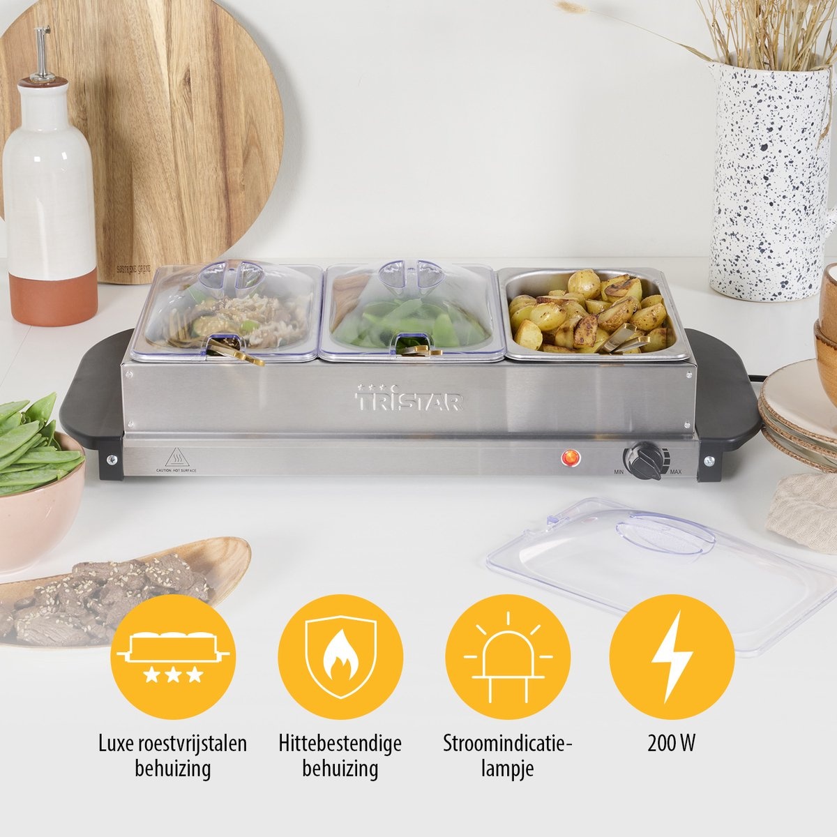 Edelstahl Buffetwärmer 3 x 1,4L | Warmhalteplatte | Bis zu 33% Rabatt
