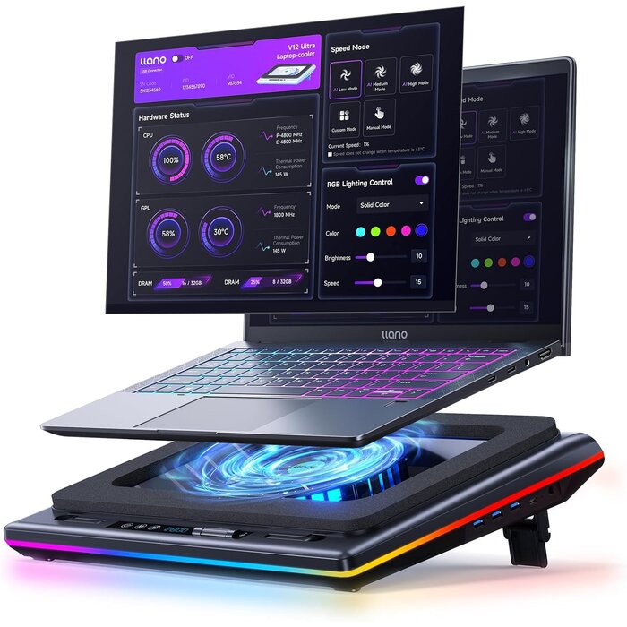 Laptop-Kühlpad V12 Ultra Schwarz - Ergonomisch & Leise - Jetzt bis zu 35% sparen
