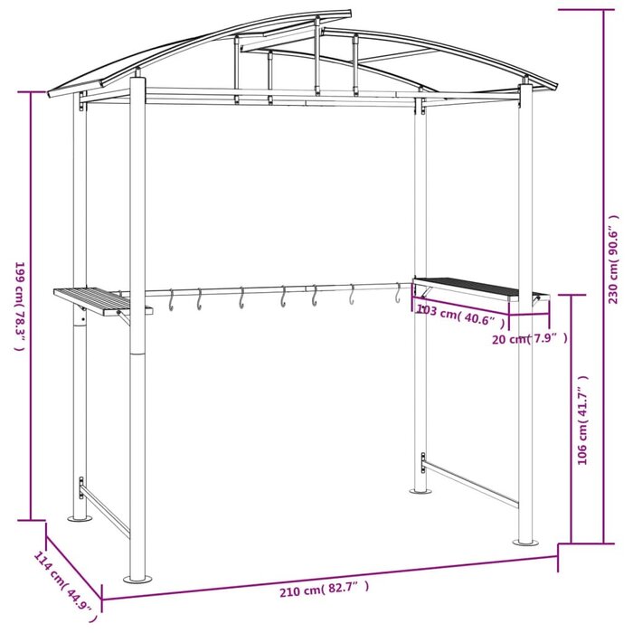 Grillpavillon mit Ablagen 210x114x230 cm - Anthrazit - bis zu 35% Rabatt
