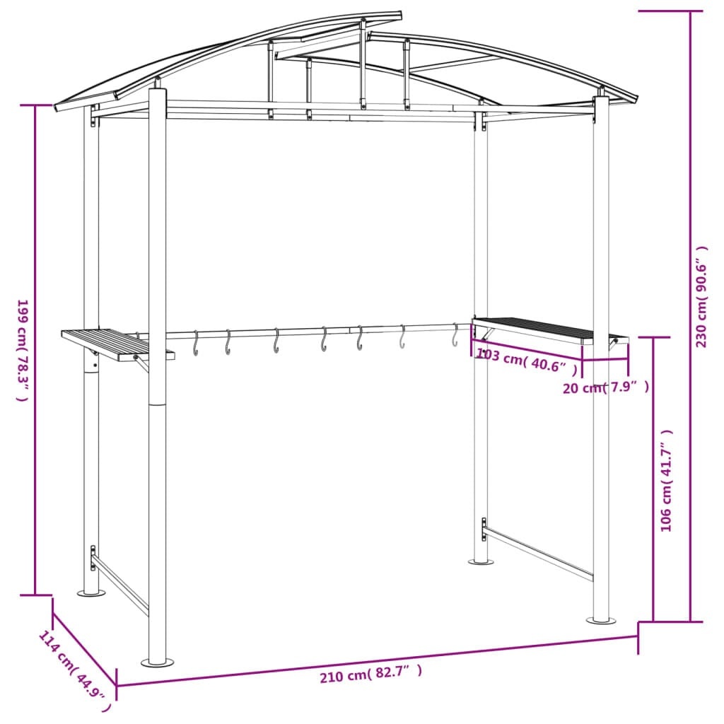 Grillpavillon mit Ablagen 210x114x230 cm - Anthrazit - bis zu 35% Rabatt