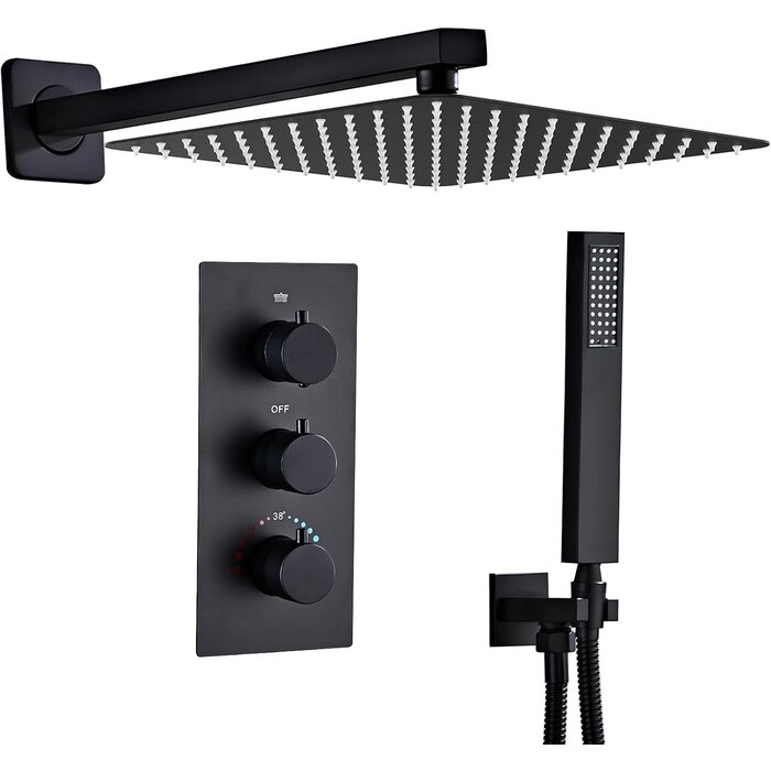 Unterputz-Duschsystem Schwarz | 25x25 cm Kopfbrause | Jetzt bis zu 34% Rabatt