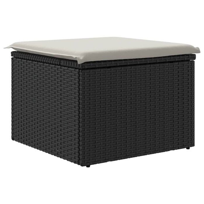 Gartenhocker mit Kissen 55x55cm - Polyrattan Schwarz - bis zu 33% Rabatt