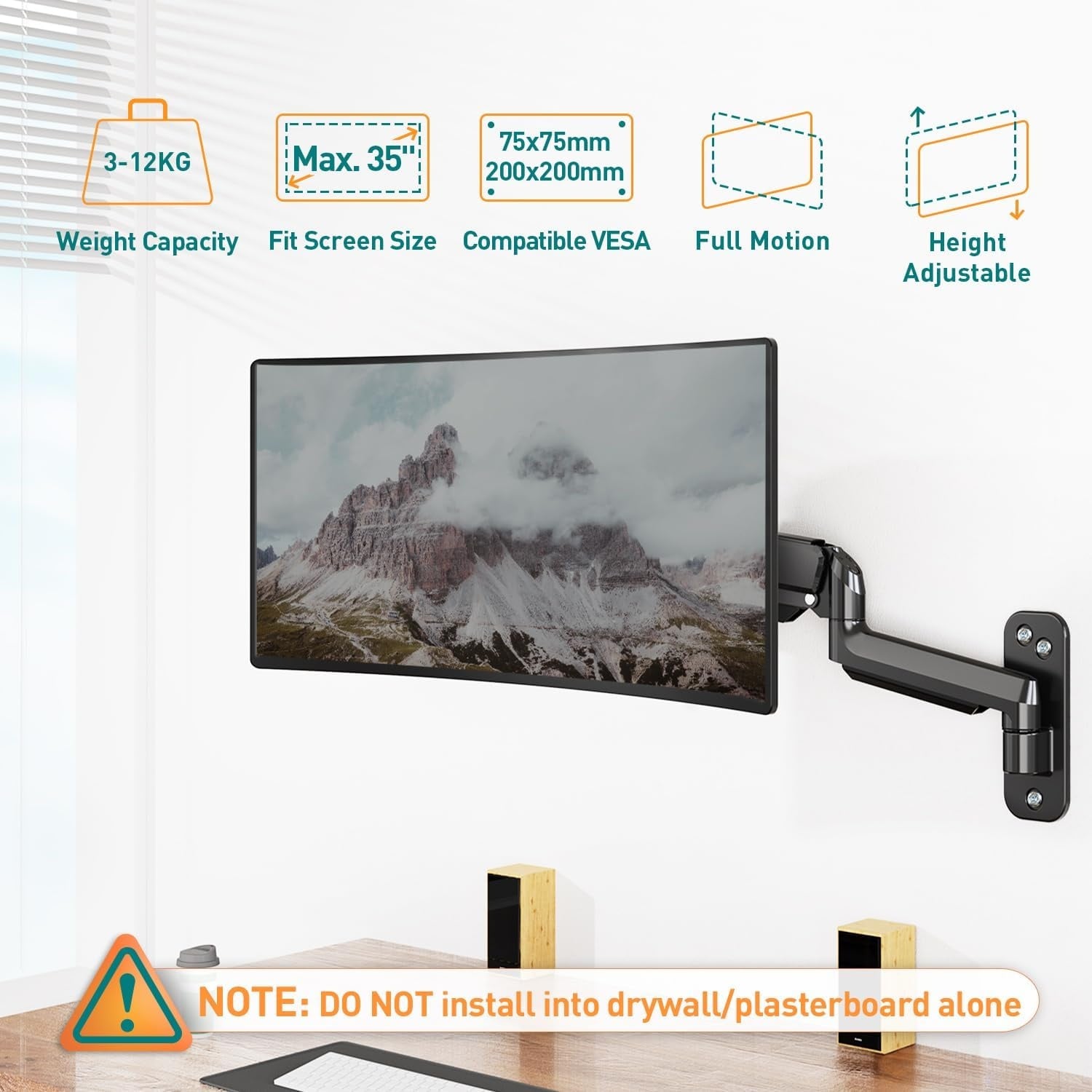 Ergonomische Monitor-Wandhalterung, neigbar, bis 35 Zoll - bis zu 33% reduziert