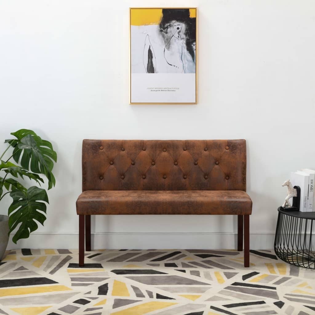 Sitzbank 120 cm Kunstwildleder Braun - Stilvolles Retro-Design - bis zu 35% Rabatt