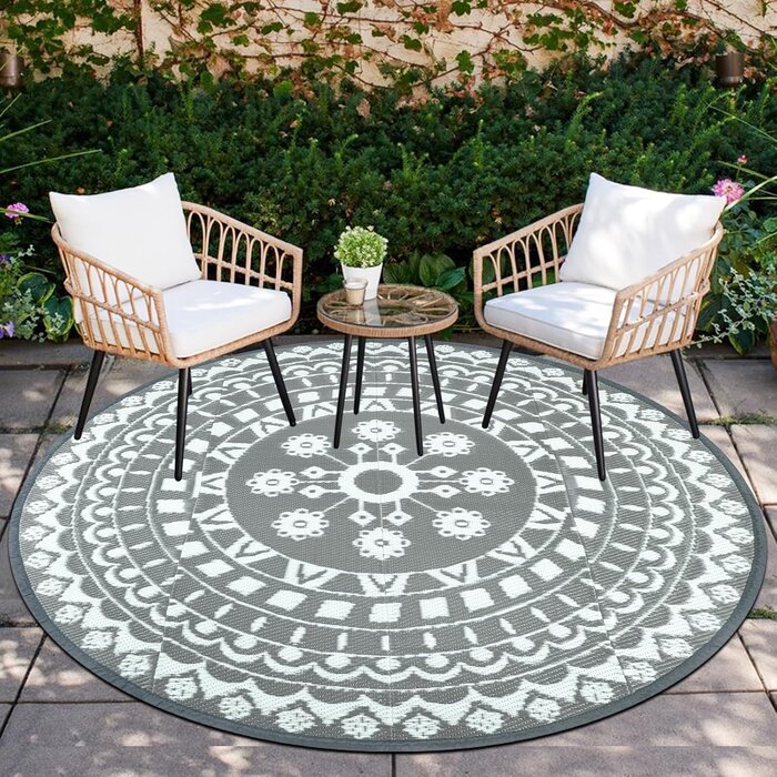 Runder Outdoor-Teppich 180 cm - Grau, Wendbar & Wetterfest - bis zu 33% Rabatt