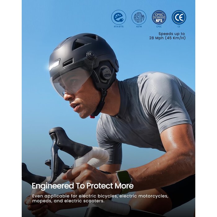 Smart Fahrradhelm mit Bluetooth & LED - Mattschwarz, XXL - bis zu 34% Rabatt