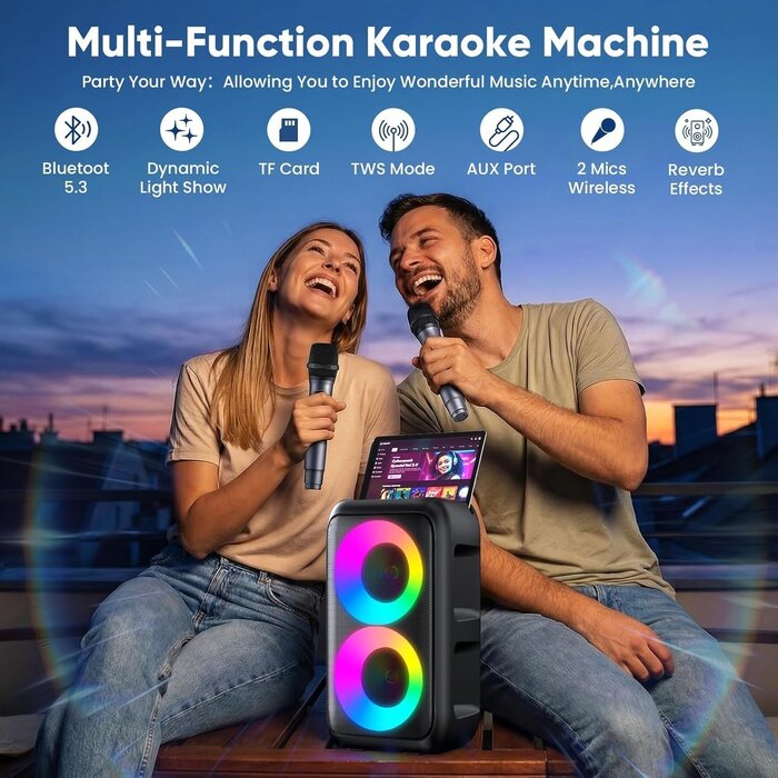 Karaoke-Maschine mit 2 Mikrofonen & LED - Jetzt bis zu 34% günstiger!
