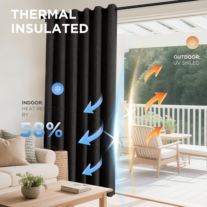 2x Verdunkelungsvorhänge Linnenoptik 140x225 cm Schwarz - bis zu 63% Rabatt