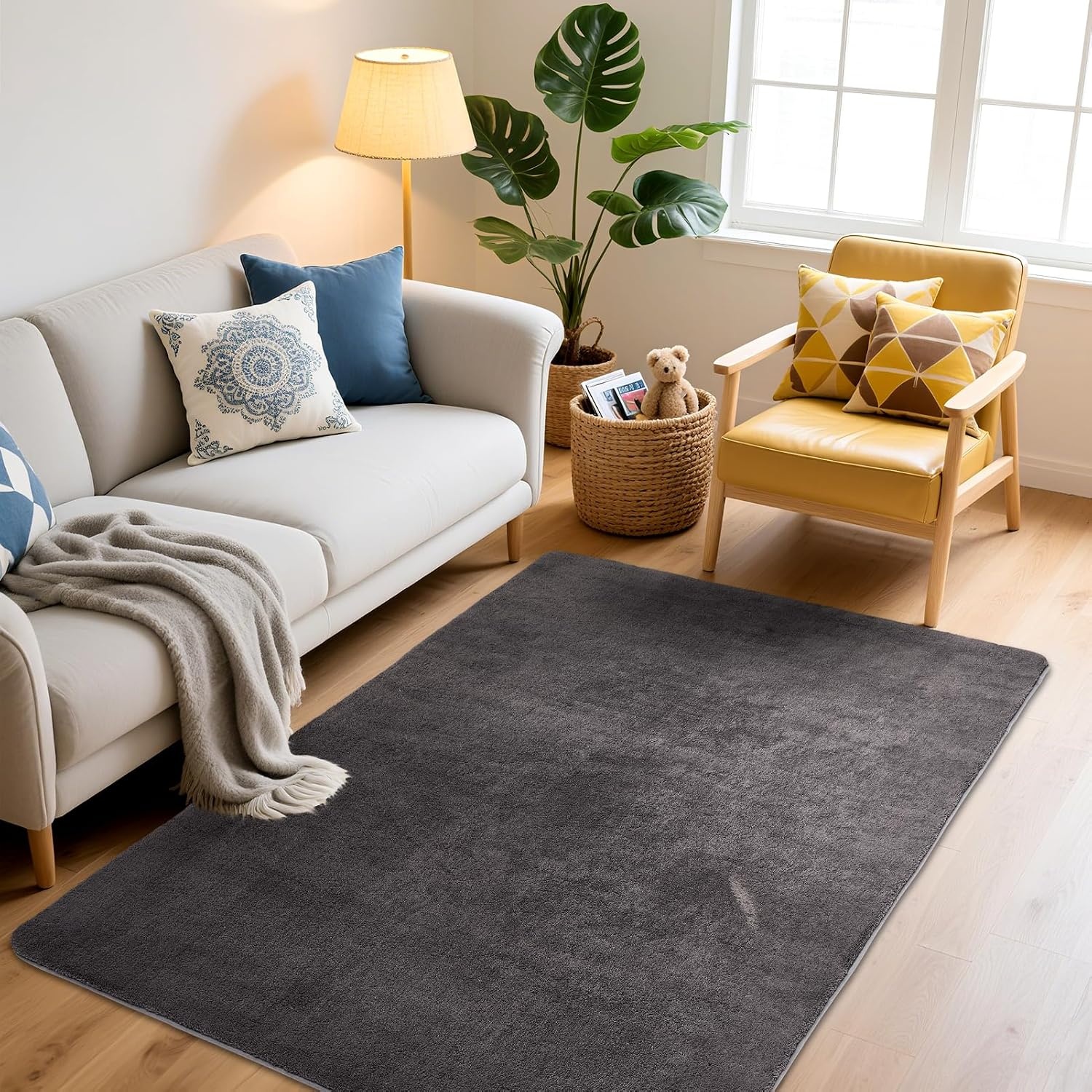 Kurzflor Teppich 120x170 cm Dunkelgrau - Rutschfest & Waschbar - bis zu 28% Rabatt
