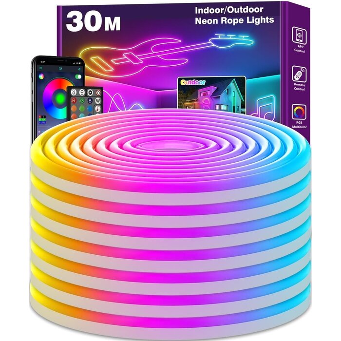 30m Neon LED-Streifen RGB - IP65 - Gaming & Deko - Bis zu 29% Rabatt