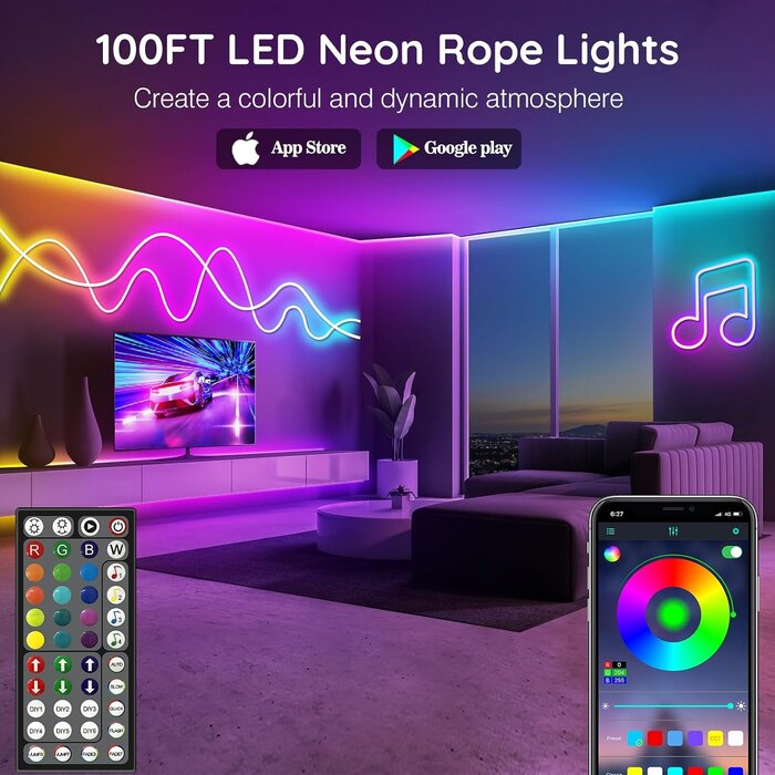 30m RGB Neon LED-Streifen - App-Steuerung, IP65 - jetzt bis zu 29% sparen