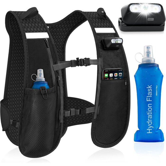 Laufweste mit LED & Softflask - Schwarz - Bis zu 27% Rabatt