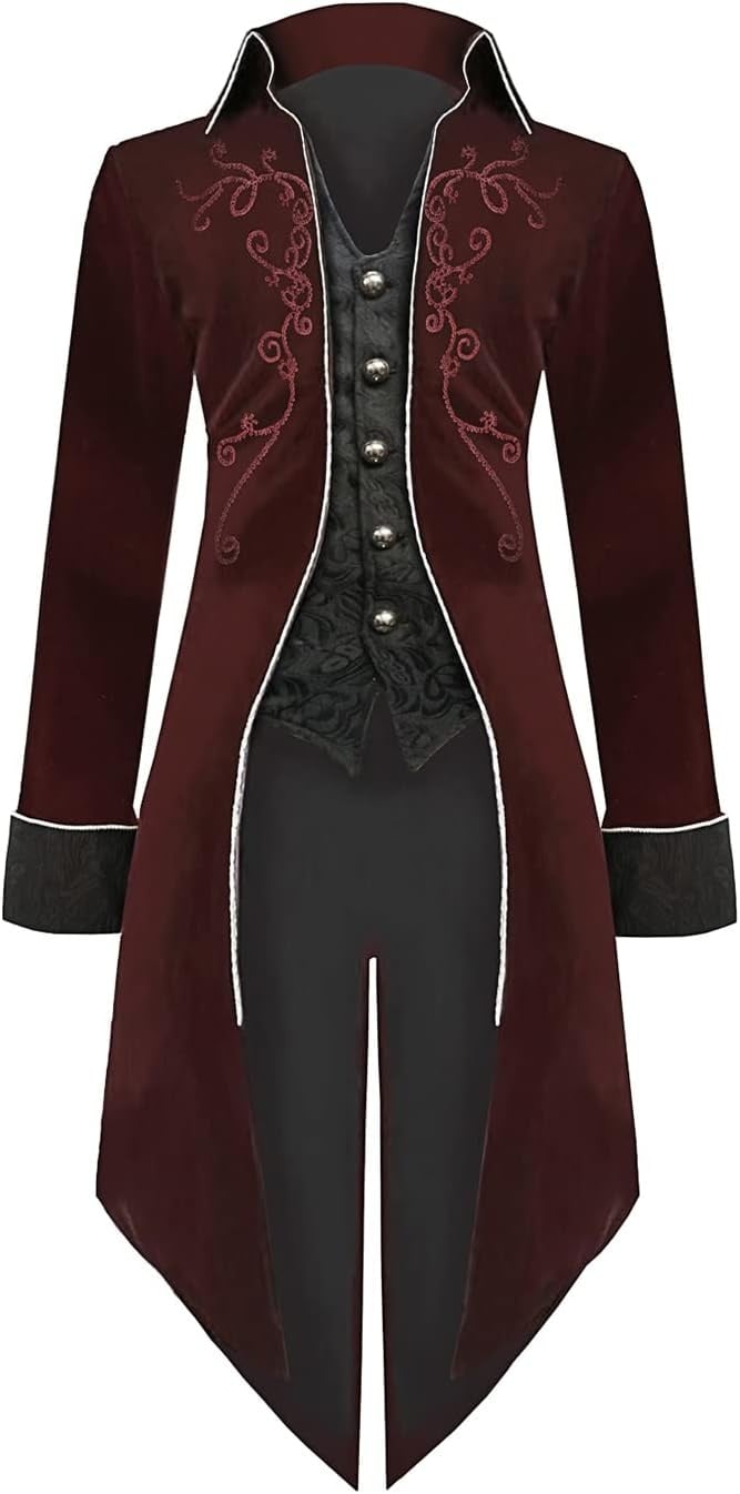 Steampunk Gehrock Herren Rot - Historischer viktorianischer Mantel - bis zu 28%