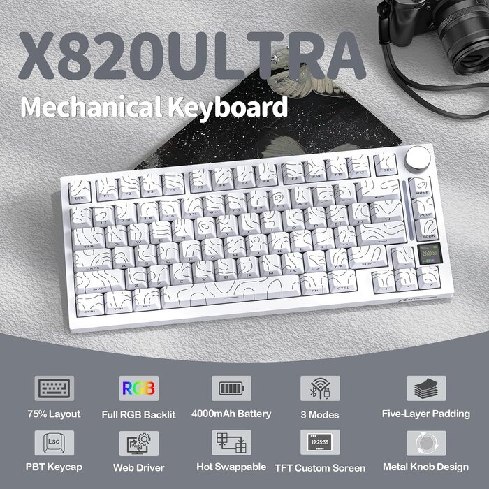 Mechanische 75% Gaming-Tastatur - Tri-Mode, TFT-Display, bis zu 29% Rabatt