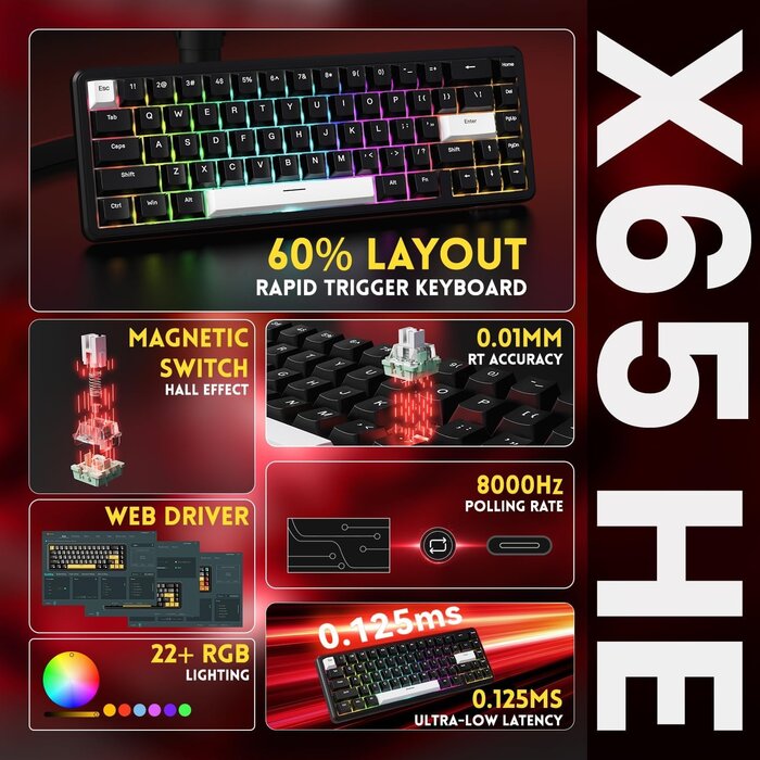 Mechanische 60% Gaming-Tastatur, 8000Hz, Magnetschalter - bis zu 29% sparen