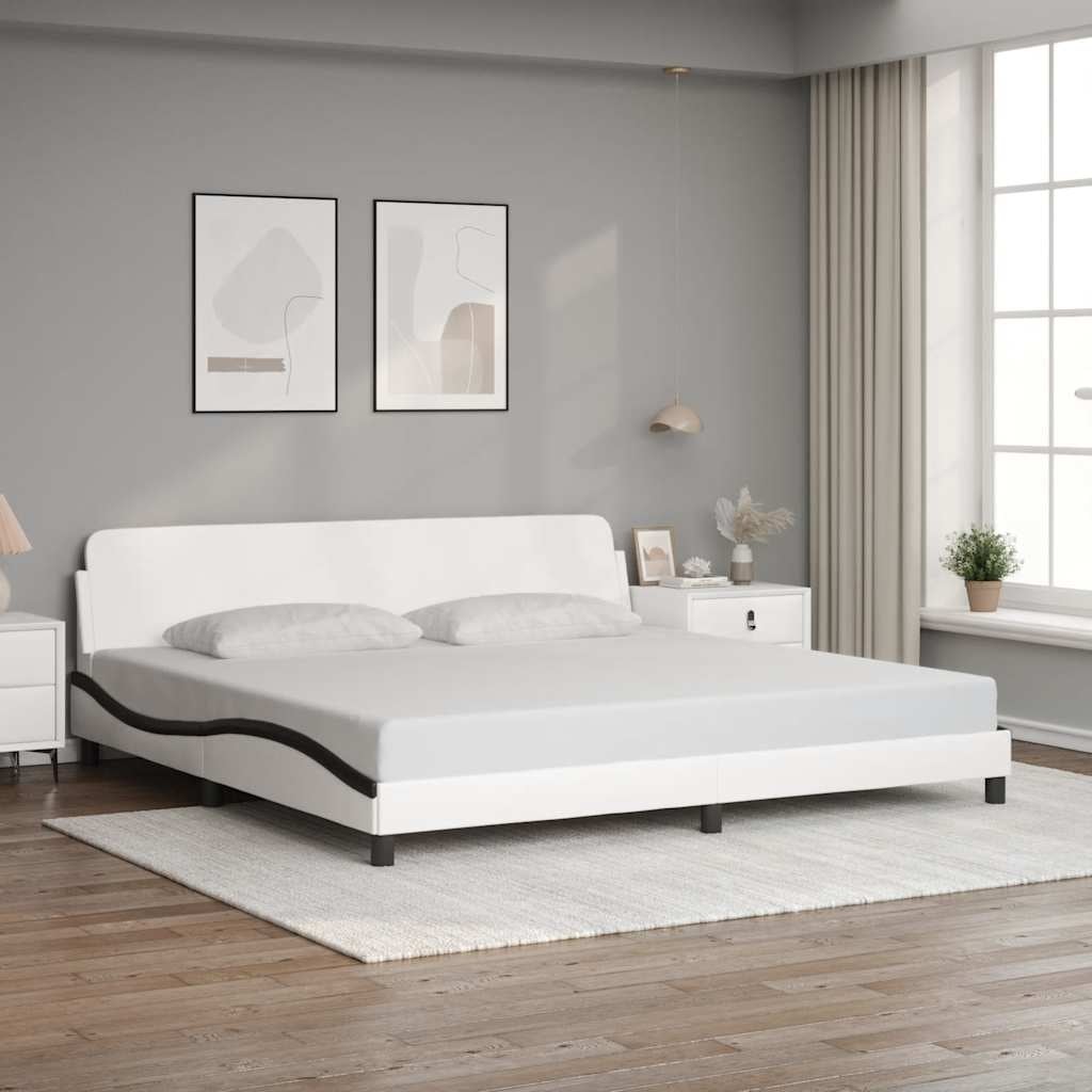 Design Bettgestell 200x200 cm - Kunstleder Weiß/Schwarz - bis zu 35% Rabatt