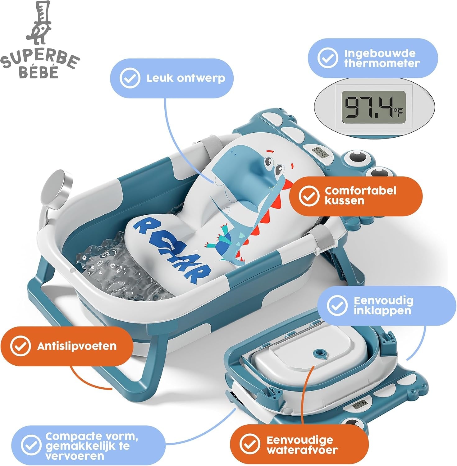 Faltbare Babybadewanne mit Thermometer & Kissen - Bis zu 28% Rabatt