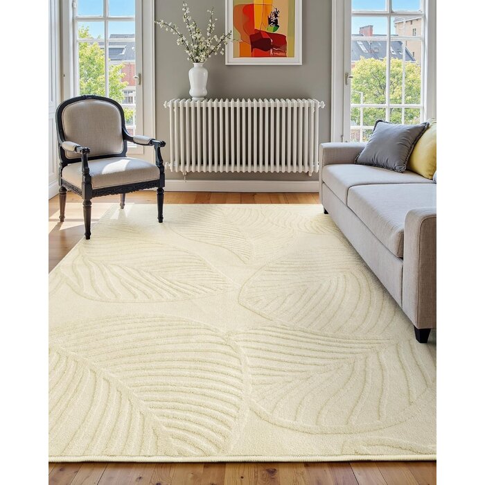 Design-Wohnzimmerteppich Monstera 152x213cm, Cremeweiß - bis zu 29% Rabatt