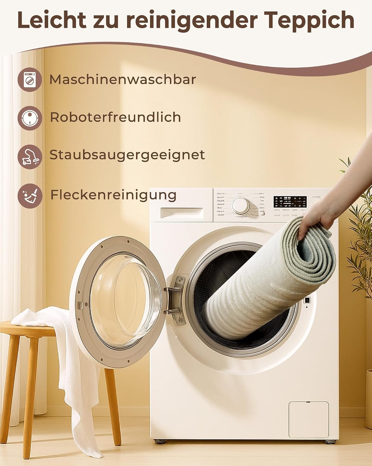 Design-Wohnzimmerteppich Monstera 152x213cm, Cremeweiß - bis zu 29% Rabatt