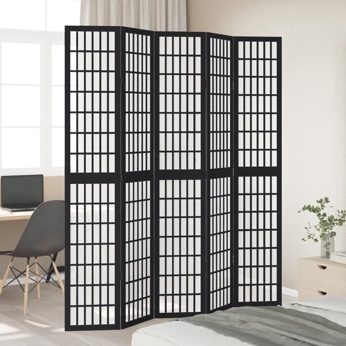 5-Paneel Raumteiler Paulownienholz Schwarz 175-180x220cm - bis zu 35% Rabatt