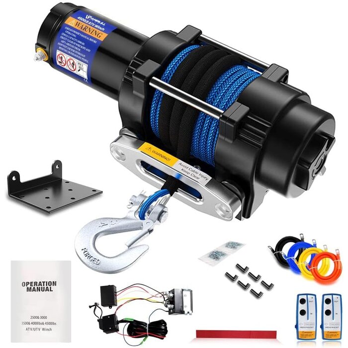 Elektrische Seilwinde 12V - 2045kg Zugkraft - Kunststoffseil - bis zu 30% Rabatt