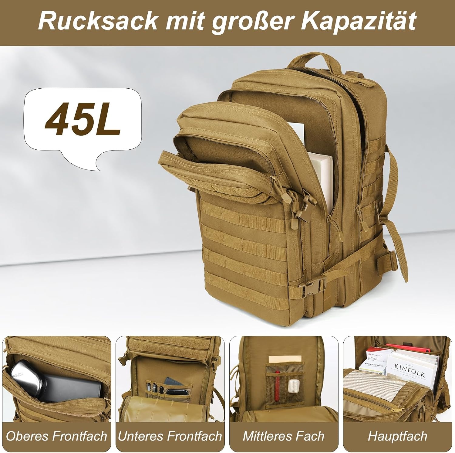 Taktischer 45L Militärrucksack: Wasserabweisend & Robust - bis zu 27% sparen