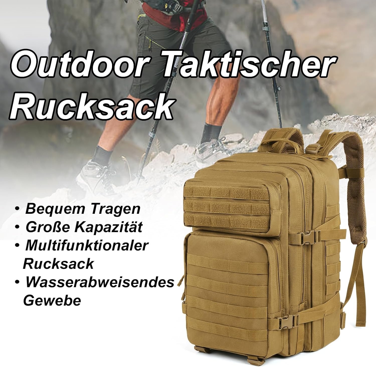 Taktischer 45L Militärrucksack: Wasserabweisend & Robust - bis zu 27% sparen