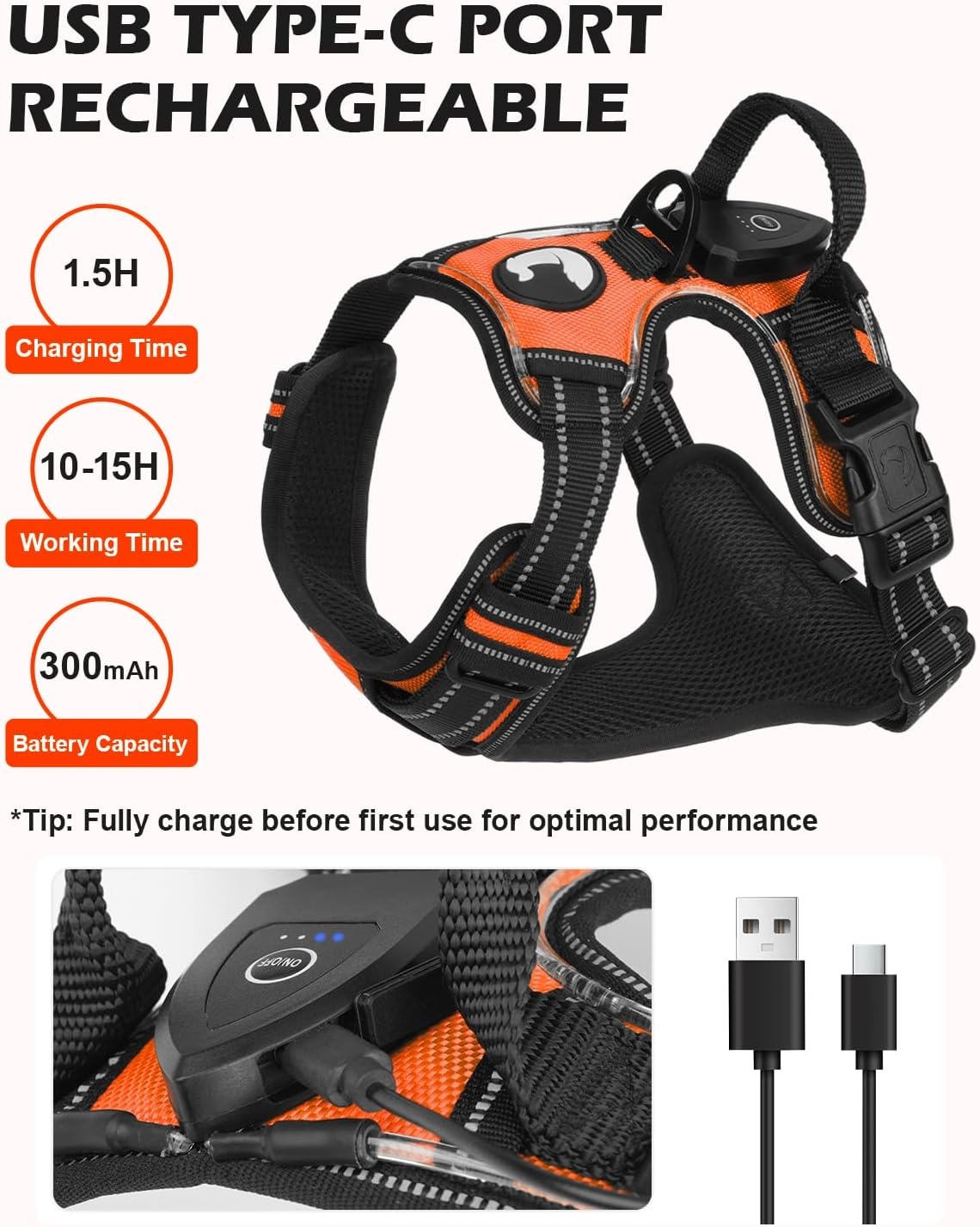 Leuchtendes No-Pull Hundegeschirr | Größe L | Orange | Bis zu 31% Rabatt