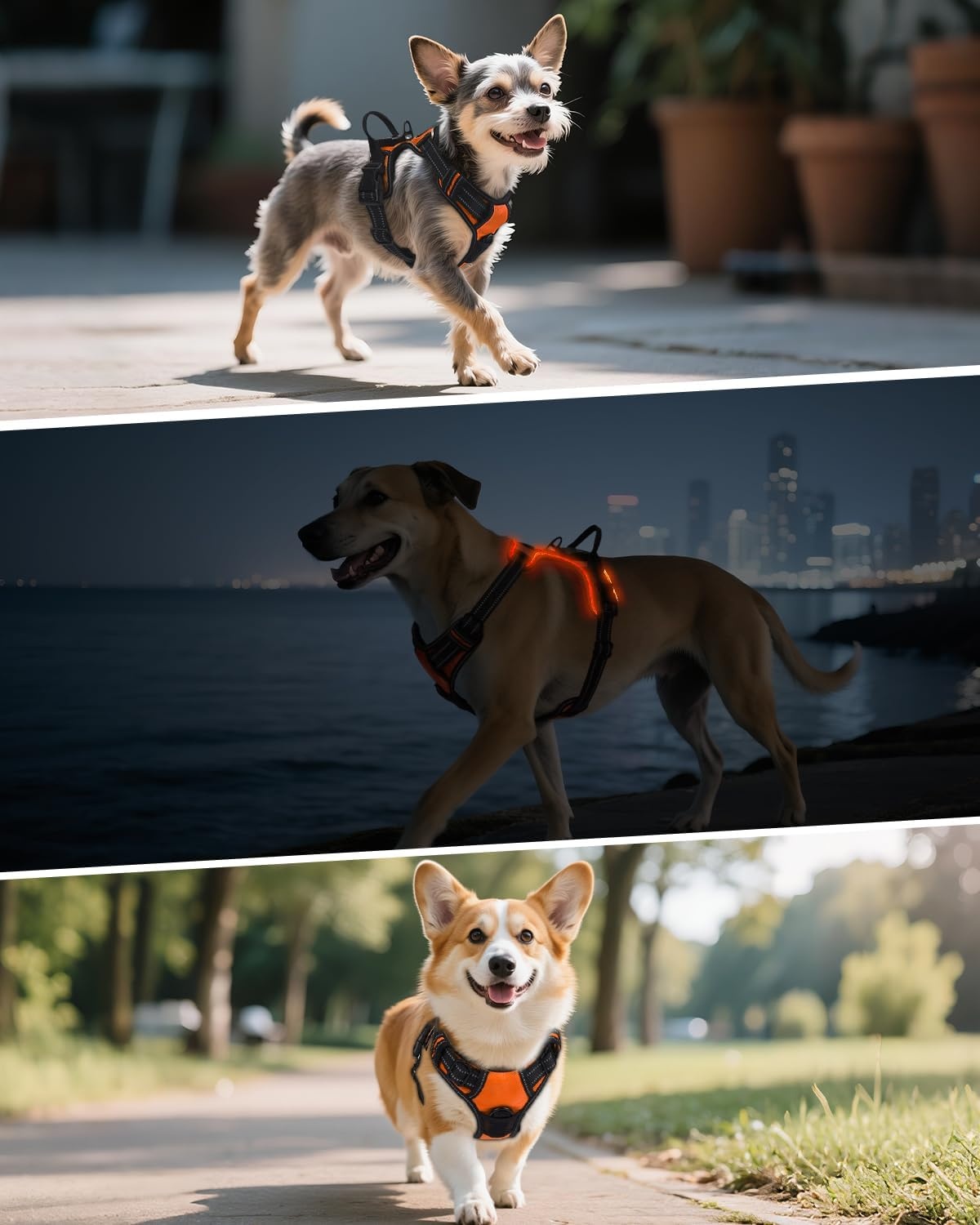 Leuchtendes No-Pull Hundegeschirr | Größe L | Orange | Bis zu 31% Rabatt