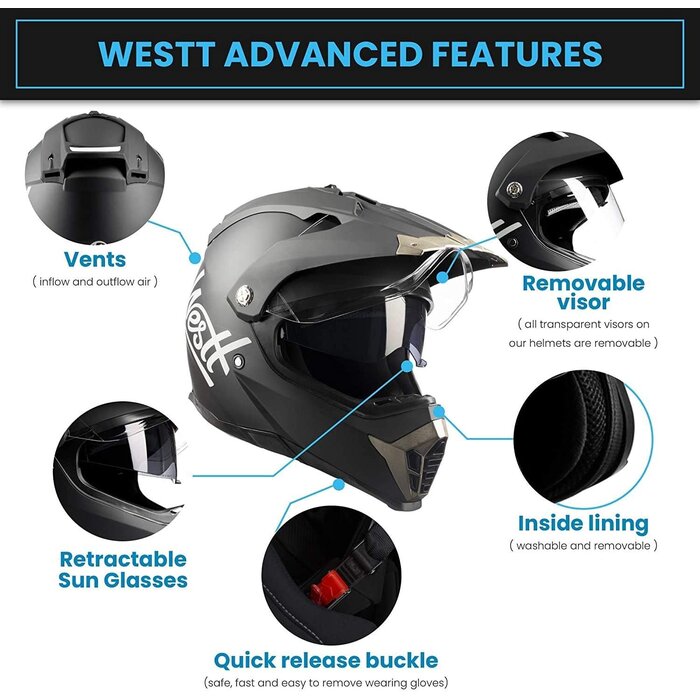 Offroad-Helm Mattschwarz mit NFC & Sonnenblende - jetzt bis zu 29% sparen