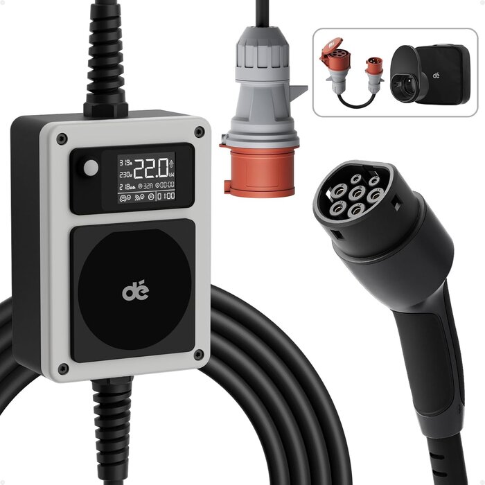 Mobile Wallbox 22 kW mit 7m Kabel - Schnellladegerät - bis zu 30% Rabatt