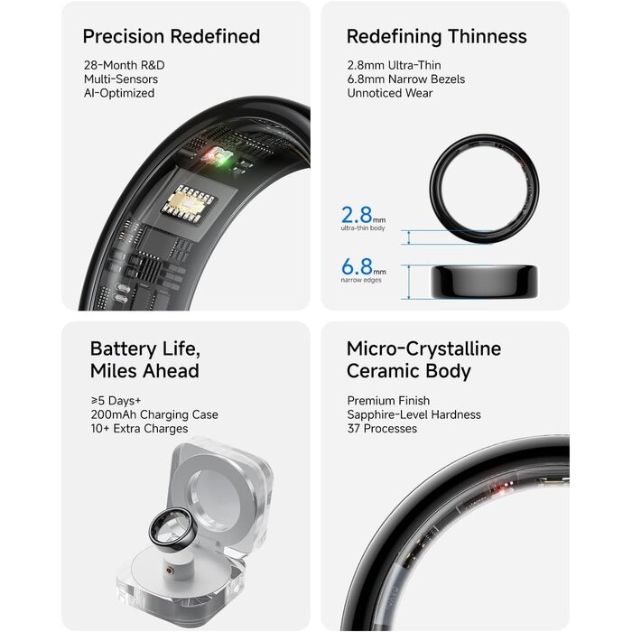 Hou Smart Ring Fitness-Tracker - Größe 57 - Schwarz - bis zu 29% Rabatt