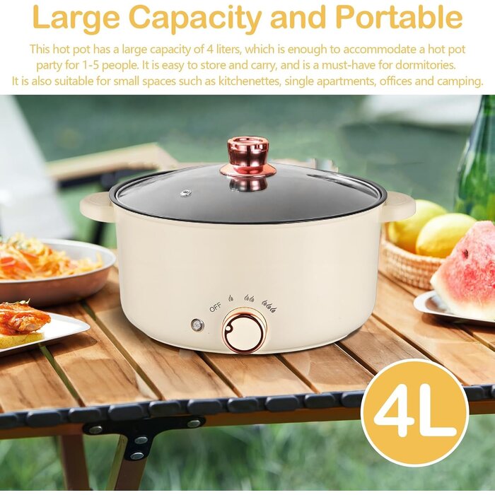 Elektrischer Hotpot 4L, 2 Kammern, 1000W - Beige - bis zu 32% günstiger