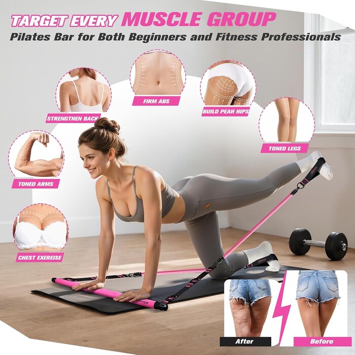 Pilates-Stangenset mit Widerstandsbändern - Extra schwer - Bis zu 26% Rabatt