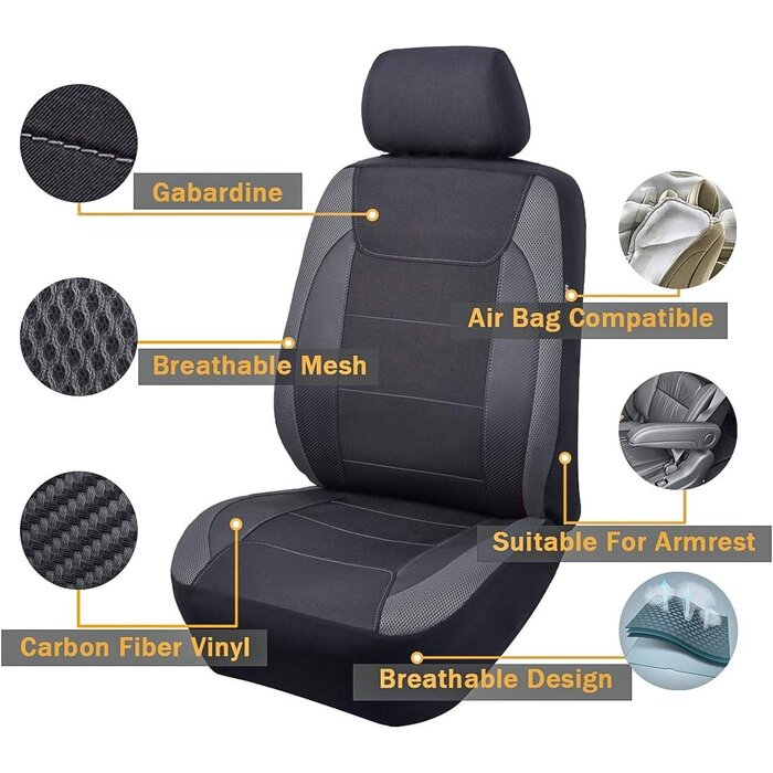 Universal Vordersitzbezüge - Airbag-kompatibel - Schwarz/Grau - Bis zu 32% Rabatt