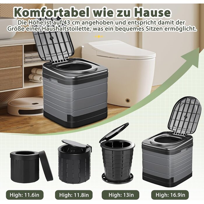 Tragbare Campingtoilette XXL - 40 cm Höhe - bis zu 34% günstiger