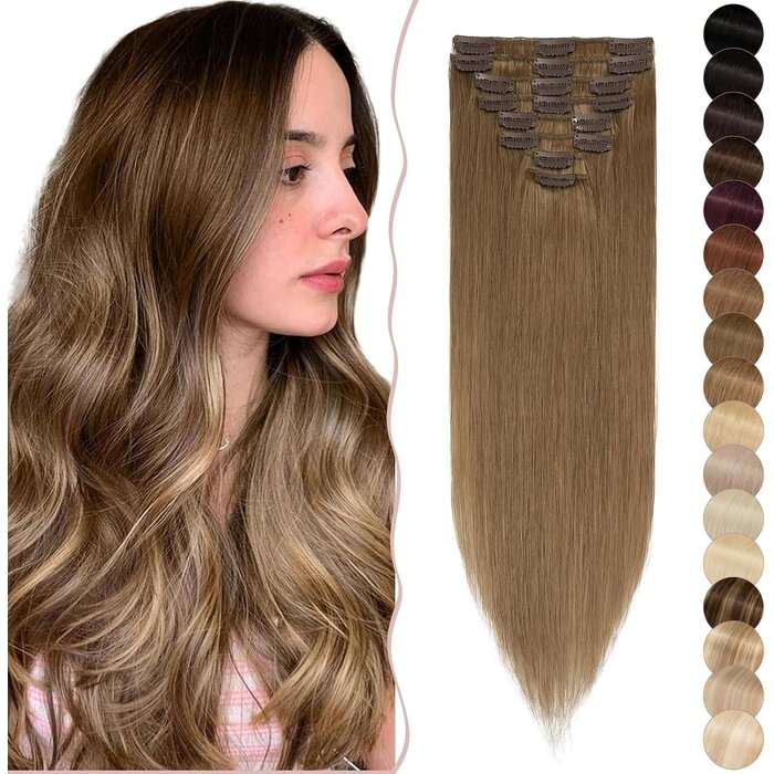 Echthaar Clip-in Extensions Hellbraun 30cm - Sparen Sie bis zu 33%